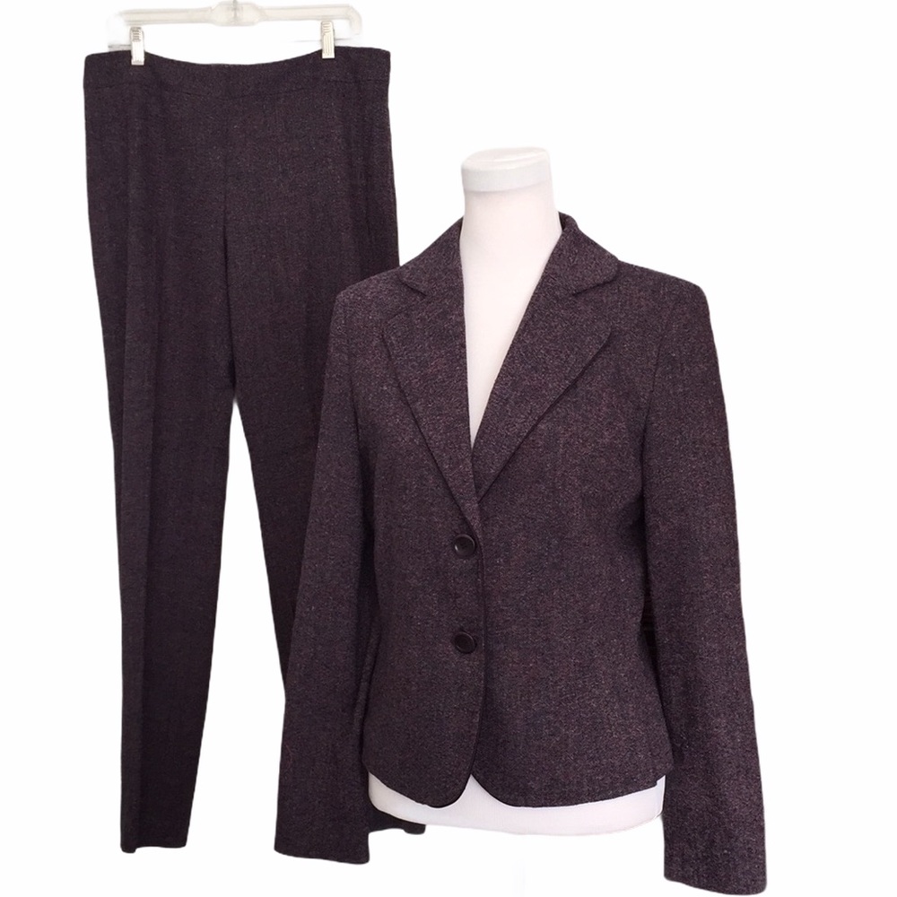 Vintage Casual Corner Tweed Textured Wool n Silk Pantsuit Plum